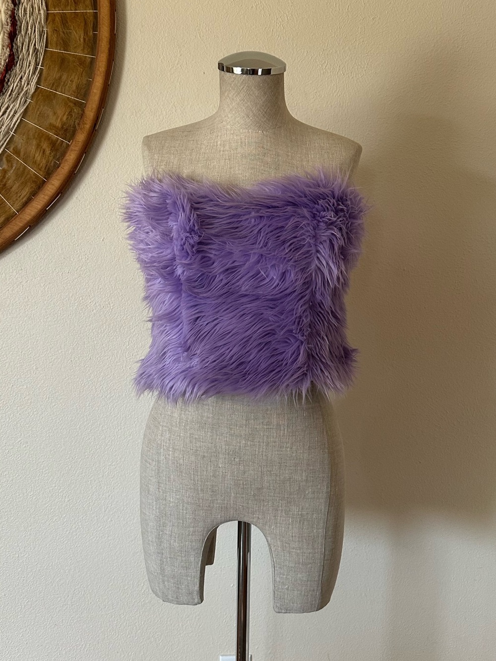 Vintage Y2K Purple Fur Tube Top Reversible Rave Girl Women's M